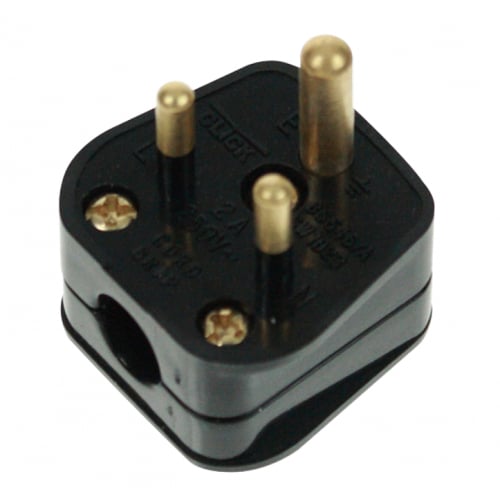 Round Pin 2a, 5a and 15a Plug Tops - Black