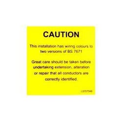 QLU LS707049 Yellow self adhesive label, Caution New Cable Colours