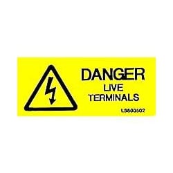 QLU LS803502 Yellow self adhesive label with - Danger Live Terminals