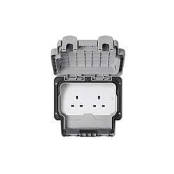 MK K56481GRY Masterseal Plus 2 Gang 13 Amp IP66 Un-Switched Outdoor Socket