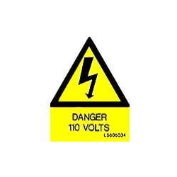 QLU LS605034 Yellow self adhesive triangle label Danger 110Volts