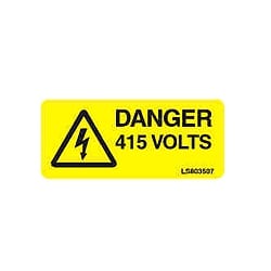 QLU LS803507 Yellow self adhesive label Danger 415volts Between+Flash