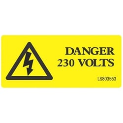QLU LS803504 Yellow self adhesive label with Danger 240volts & Flash