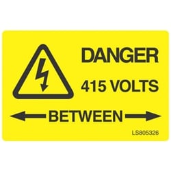 QLU LS803506 Yellow self adhesive label Danger 415volts Between