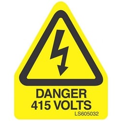 QLU LS605032 Yellow self adhesive triangle label Danger 415Volts