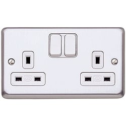 MK K2948BSS 2 Gang 13 Amp DP Switch Socket Brushed Stainless Steel