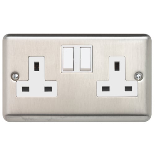 Contactum REF3356BSW Reflect 2g 13 Amp Switched Socket Brushed Steel