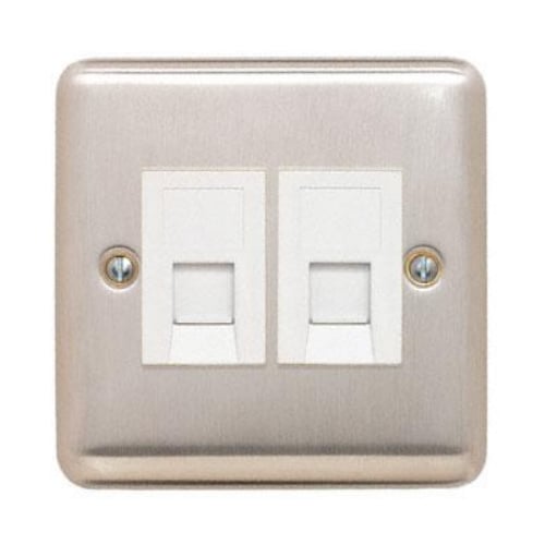 Contactum REF3181BSW Reflect Twin RJ45 CAT5e Data Socket Brushed Steel