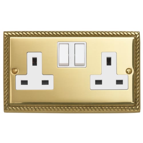 Contactum 3356GBW 2g 13 Amp Georgian Brass Switched Socket
