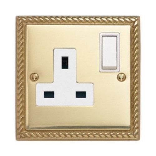 Contactum 3346GBW 1g 13 Amp Georgian Brass Switched Socket