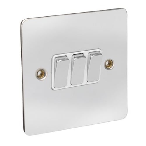 CED FS32C Chrome Flat Plate 3g 2w 10a SP Switch with White insert