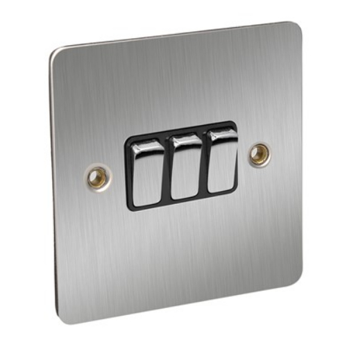CED FS32SCB Satin Chrome Flat Plate 3g 2w 10a Switch with Black insert