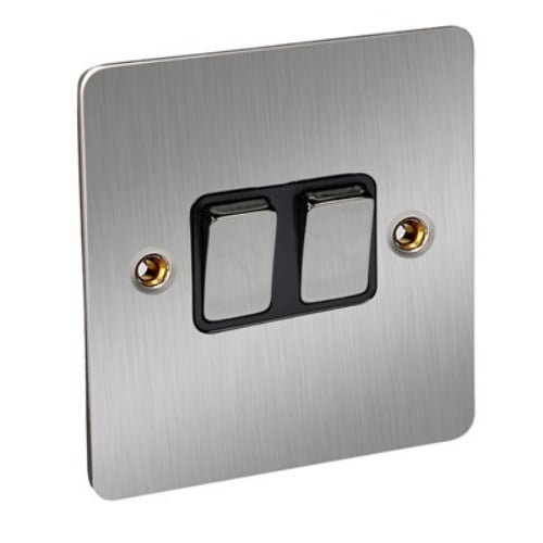 CED FS22SCB Satin Chrome Flat Plate 2g 2w 10a Switch with Black insert