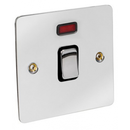 CED FS20NCB Chrome Flat Plate 20a DP Switch+Neon with Black insert