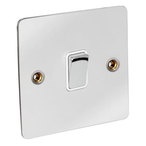 CED FS12C Chrome Flat Plate 1g 2w 10a SP Switch with White insert