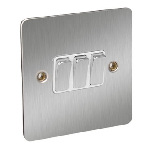 CED FS32SC Satin Chrome Flat Plate 3g 2w 10a Switch with White insert