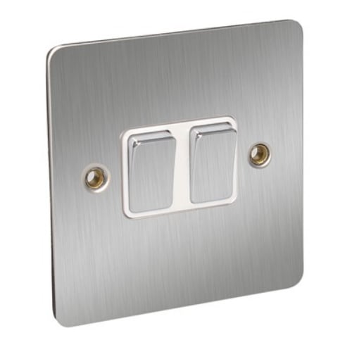 CED FS22SC Satin Chrome Flat Plate 2g 2w 10a Switch with WhIte insert