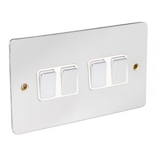 CED FS42C Chrome Flat Plate 4g 2w 10a Switch with White insert