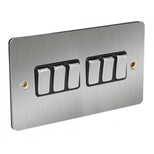 CED FS62SCB Satin Chrome Flat Plate 6g 2w 10a Switch with Black insert