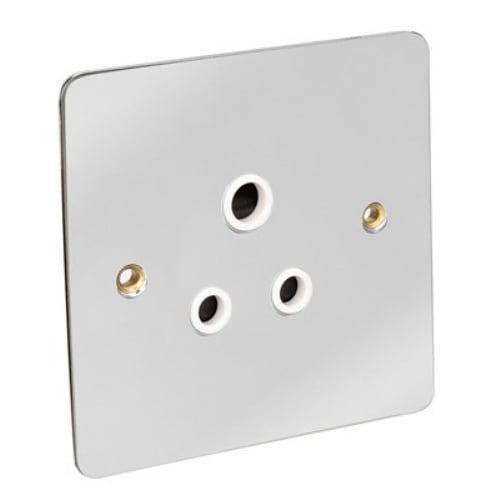 CED FSK1-5AC Chrome Flat Plate 5amp 3pin Socket with White insert