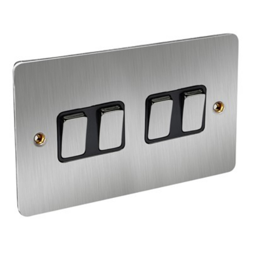 CED FS42SCB Satin Chrome Flat Plate 4g 2w 10a Switch with Black insert
