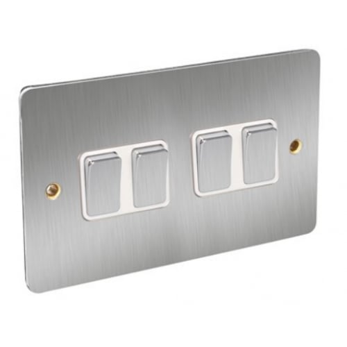 CED FS42SC Satin Chrome Flat Plate 4g 2w 10a Switch with White insert