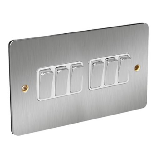 CED FS62SC Satin Chrome Flat Plate 6g 2w 10a Switch with White insert