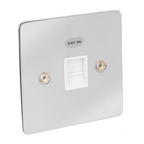 CED FRJ45/1C Chrome Flat Plate 1g RJ45 Data Outlet White Insert