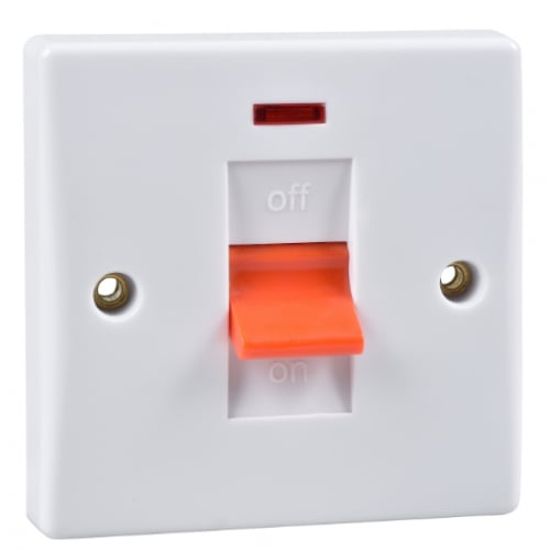 Schneider GU4011 Ultimate 1 Gang 45a DP White Square Switch with Neon