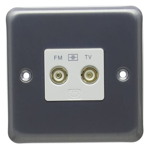 MK K3582MCO Twin Isolated TV/FM Coaxial Socket Matt Chrome