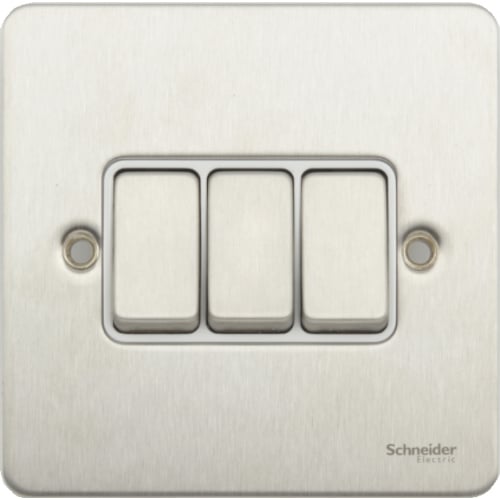 Schneider GU1232WSS 3g 2w 10a Switch White Insert Stainless Steel