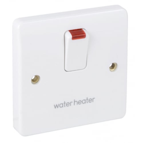 MK K5423WHWHI 20a DP Switch Marked "Water Heater" + Flex outlet & Neon