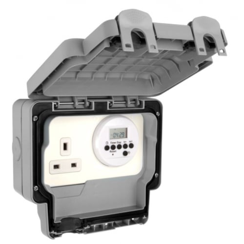 MK K56485GRY Masterseal Plus 1 Gang 13a IP66 Outdoor Socket with Digital Timer