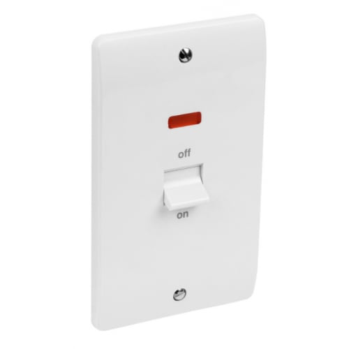 MK K5215WHI 50a DP 2 Gang Plate size Flush White Switch with Neon