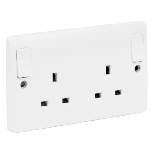 MK K2746WHI 2 Gang 13 Amp White Switched Socket out board rockers