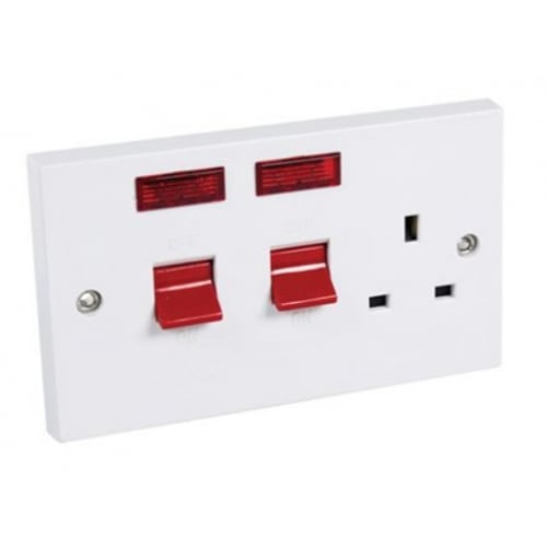 CED CC45N 45a DP Whi Cooker unit with 13a switch socket & Neon CS45SKN