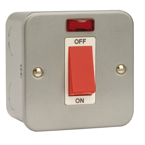 Click Scolmore CL201 45a DP Single Plate Metalclad Switch with neon