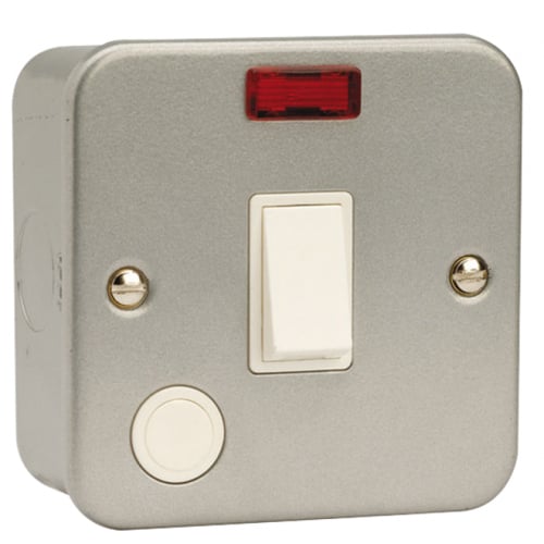 Click Scolmore CL023 20a DP Metalclad Switch with neon and optional flex outlet