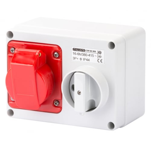 Gewiss GW66019 32a 3P & Earth IP44 Red Switch Socket with Interlock