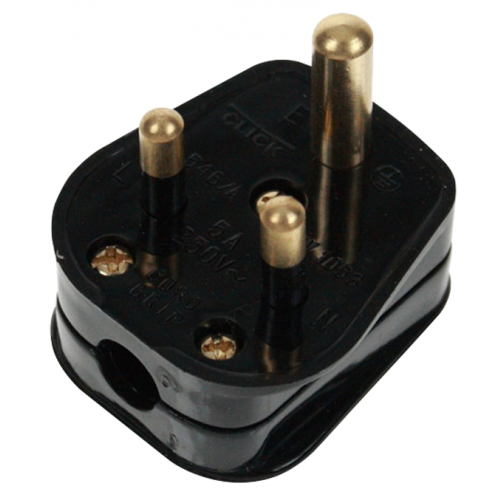 Scolmore PA176 5 Amp Round 3 Pin Black Plug Top