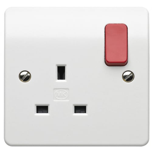 MK K2757D1WHI 1 Gang 13 Amp White DP Switched Socket with Red Rocker