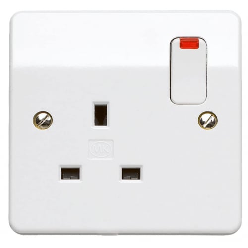 MK K2657WHI Logic Plus 1 Gang 13 Amp White Switched Socket with Neon