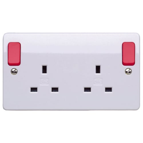 MK K2746D1WHI 2 Gang 13 Amp Switched Socket with Red Rockers