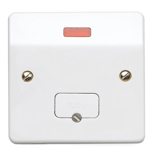 MK K377WHI 13a Un-Switched Spur with plate edge Flex Outlet & Neon