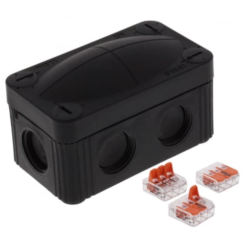 Wiska Combi 206 Black IP66 box 3 x Wago 221 (32amp) Waterproof Junction Box