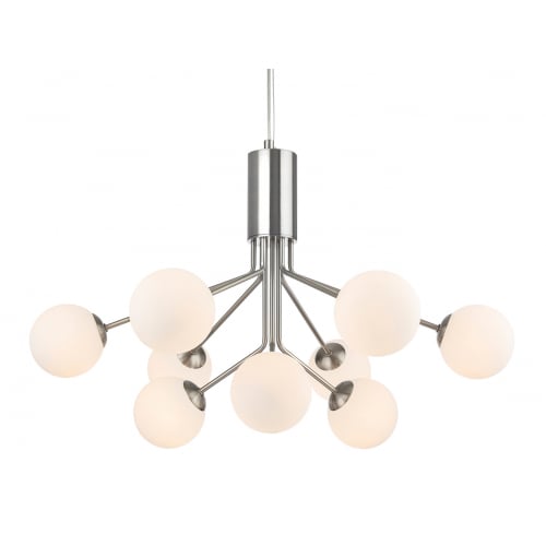 Firstlight 2890BS Montana 9 Light Fitting Brushed Steel with Opal White Glass