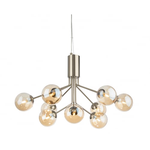 Firstlight 2890AB Montana 9 Light Fitting Antique Brass with Amber Glass