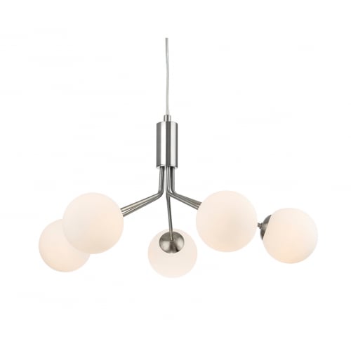 Firstlight 2889BS Montana 5 Light Fitting Brushed Steel with Opal White Glass