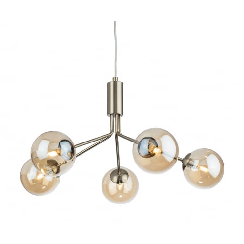 Firstlight 2889AB Montana 5 Light Fitting Antique Brass with Amber Glass
