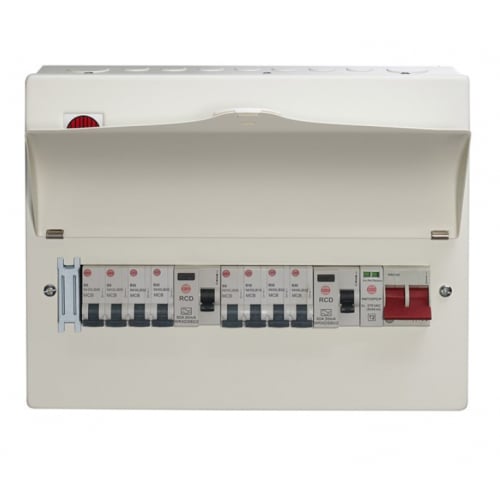 Wylex WNM1772/1 9 Way High Integrity+Type 2 SPD Flexible Busbar Consumer Unit Loaded with 8 MCB's